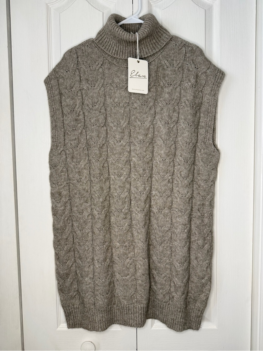 Elan Cable Knit Sleeveless Turtleneck Sweater Tunic Beige Large NWT - Picture 2 of 9